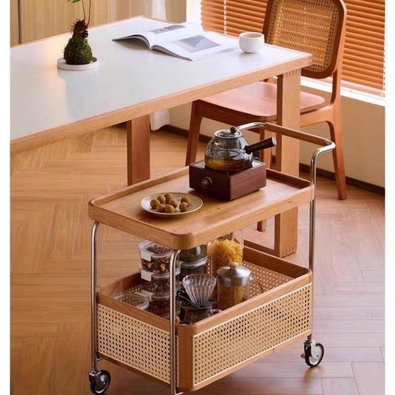 实木移动带轮边几不锈钢收纳中古小推车客厅储物藤编置物简约茶几,3C数码配件,USB灯,淘宝优惠券,粉丝福利购,淘宝优惠卷