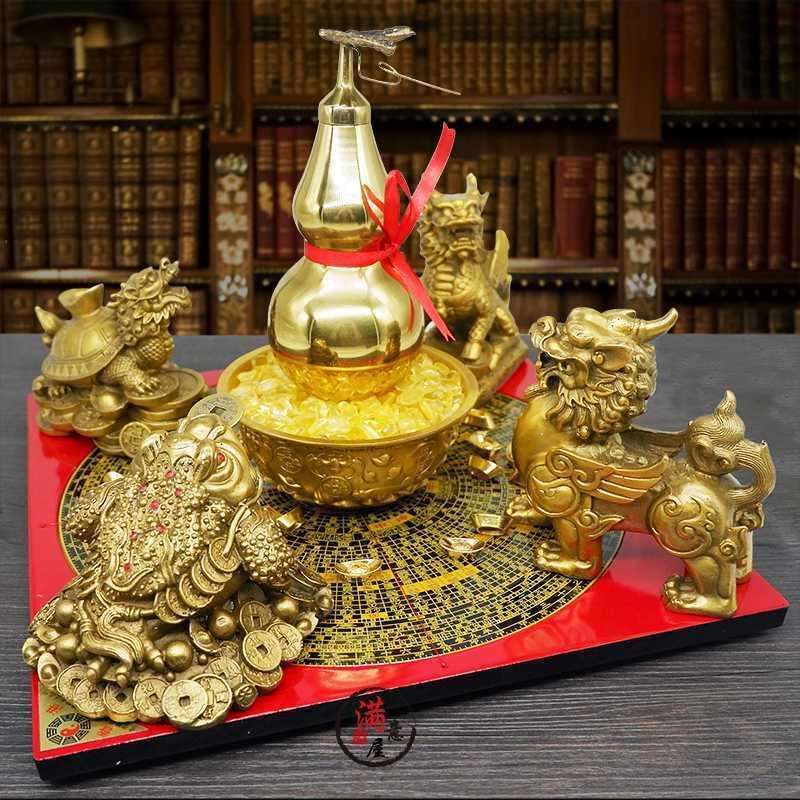 铜聚财阵葫芦龙龟麒麟貔貅金蟾聚宝盆葫芦四神兽客厅店铺摆件