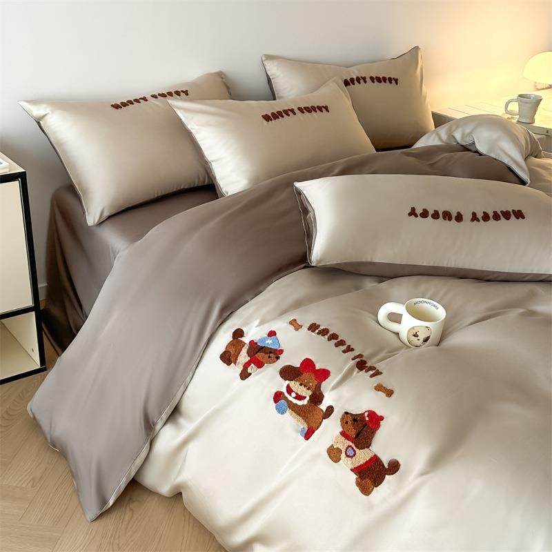 母婴级新款A类天丝双拼毛巾绣四件套动物王国床上用品被套床单4