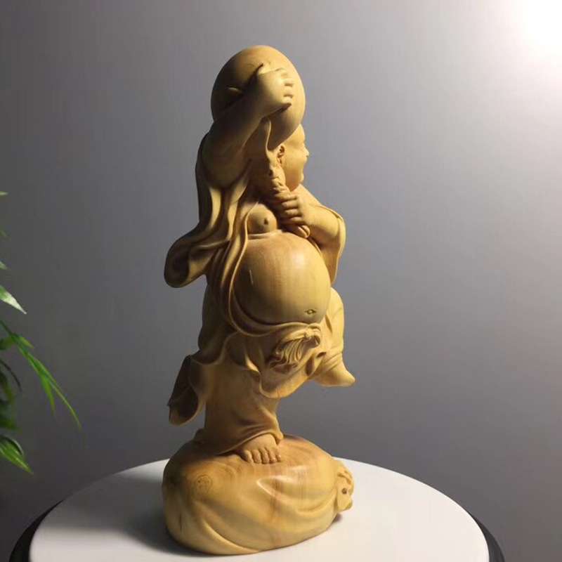 小叶黄杨木贺寿弥勒家居摆饰摆件书房客厅装饰雕刻木雕工艺品供应