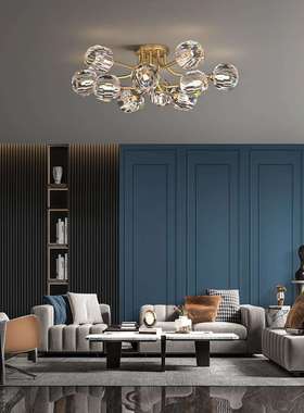 卧室灯房间灯吸顶灯led轻奢简约北欧灯具全铜后现代水晶灯客厅灯