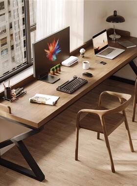 实木K腿双人书桌居家靠窗电脑工作办公桌学生卧室学习阅读作业桌