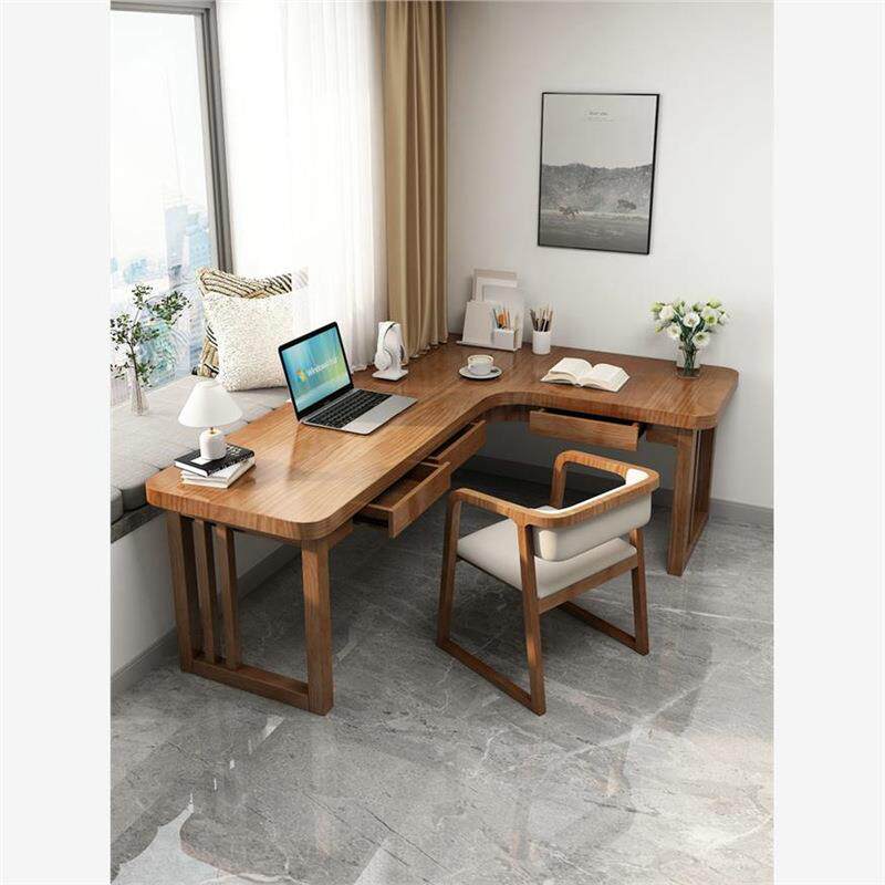 实木转角书桌带抽屉拐角台式电脑桌卧室双人学习家用办公桌工作台