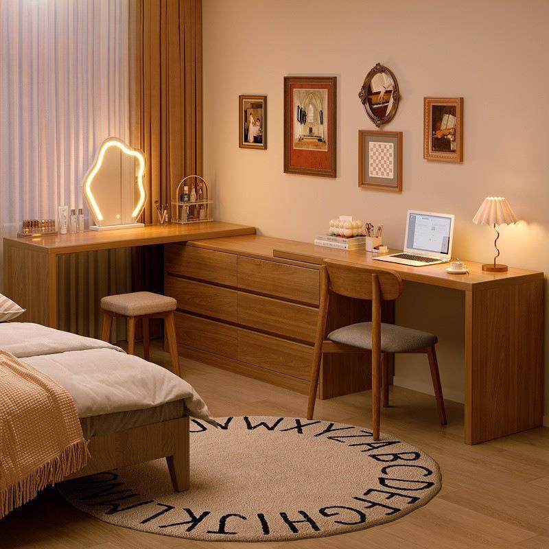 实木梳妆台电脑桌书桌生态板卧室落地斗柜妆台一体转角移动化妆桌,3C数码配件,USB灯,淘宝优惠券,粉丝福利购,淘宝优惠卷