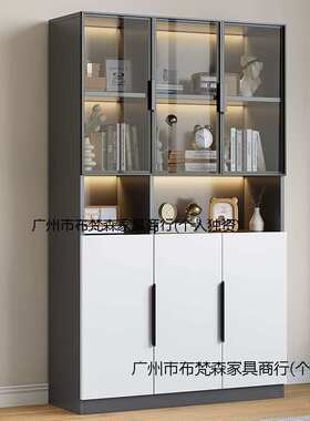 FN62025玻璃门书柜防尘靠墙收纳展示柜轻奢储物柜陈列置物柜书架