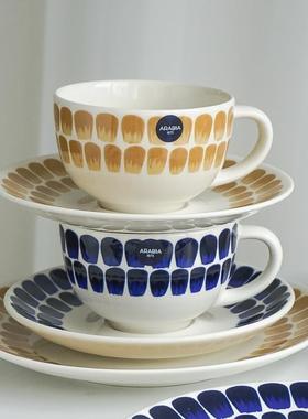 芬兰24h小时咖啡马克杯盘碗Tuokio复古蓝色红阿拉比亚餐具