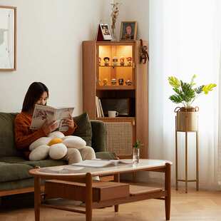 北欧实木转角储物柜樱桃木墙角复古三角柜简约小户型置物架酒柜