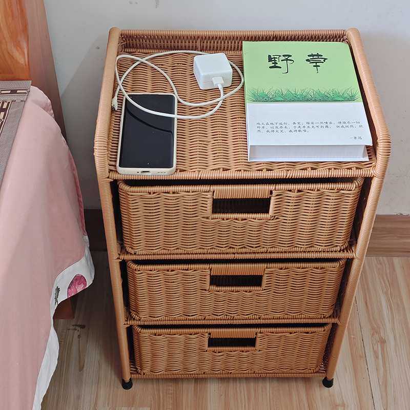 手工编织抽屉式收纳柜卧室床头柜客厅收纳整理大容量储物筐家用