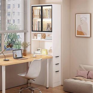 转角书柜立柜窄柜玻璃带门沙发边柜书架落地夹缝收纳柜侧面抽拉柜