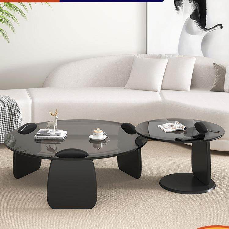 钢化玻璃茶几客厅家用圆形组合北欧网红风轻奢意式极简茶桌小户型