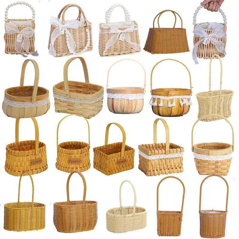 篮子手提竹编织花篮插花竹编篮花盆小提篮草编花童藤编包邮,收纳整理,烫衣板及配件,淘宝优惠券,粉丝福利购,淘宝优惠卷