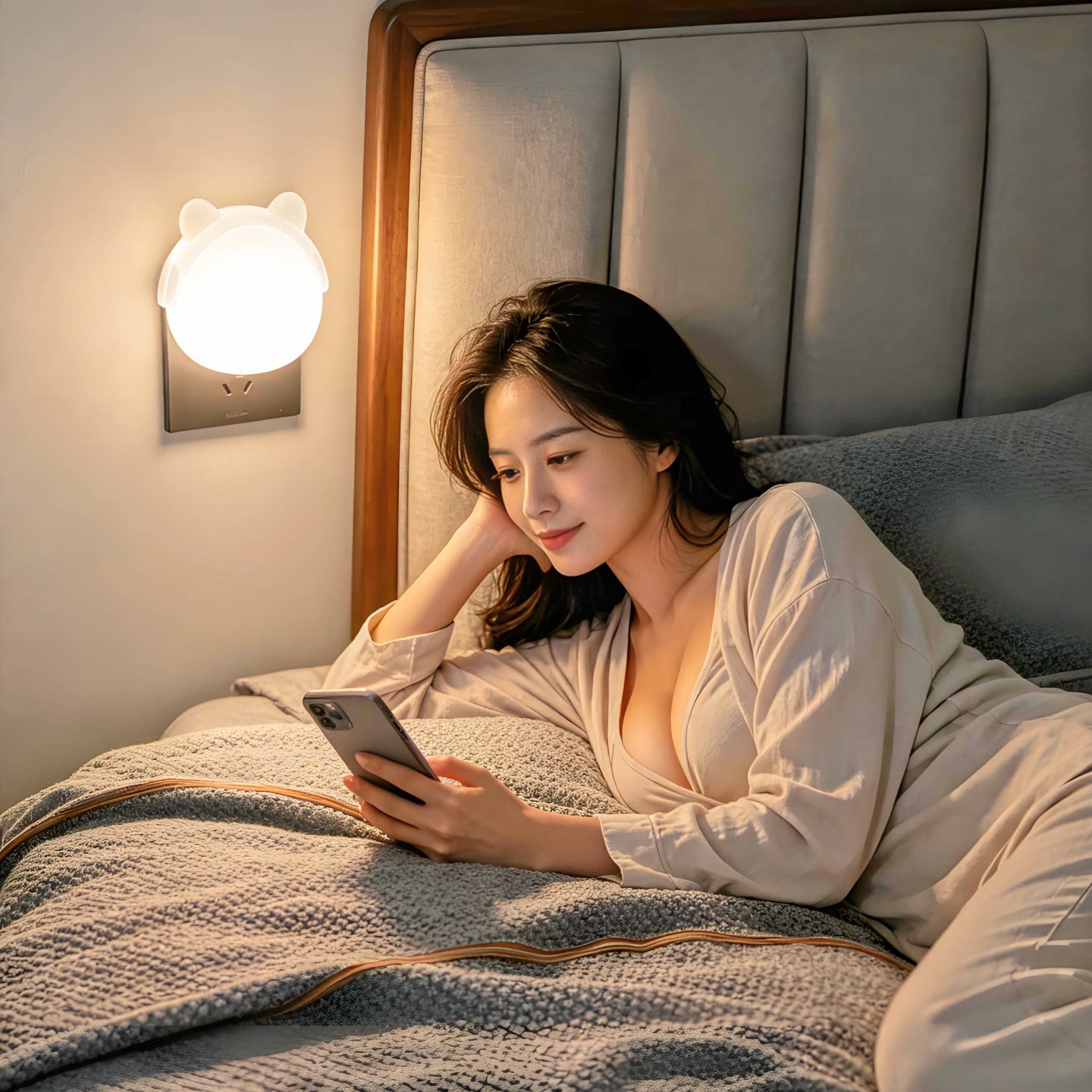 自动光感插座小夜灯卡通小熊夜灯卧室床头伴睡儿童房喂奶起夜小灯