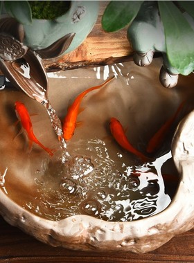 创意小型客厅循环流水摆件装饰生财招财喷泉办公桌面鱼缸乔迁礼品