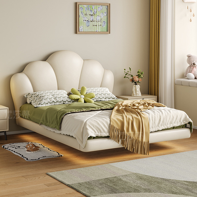 法莎蒂现代奶油风卡通儿童床卧室女孩悬浮卧室一米二花瓣公主床