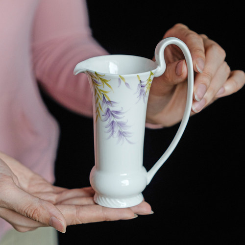 拓土陶瓷分茶器仿宋手执公道杯纯手绘紫藤花分茶器带把绿茶壶公杯