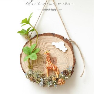 创意微观景圆木墙面装 饰幼儿园木质挂件房间门背景墙上实木壁饰