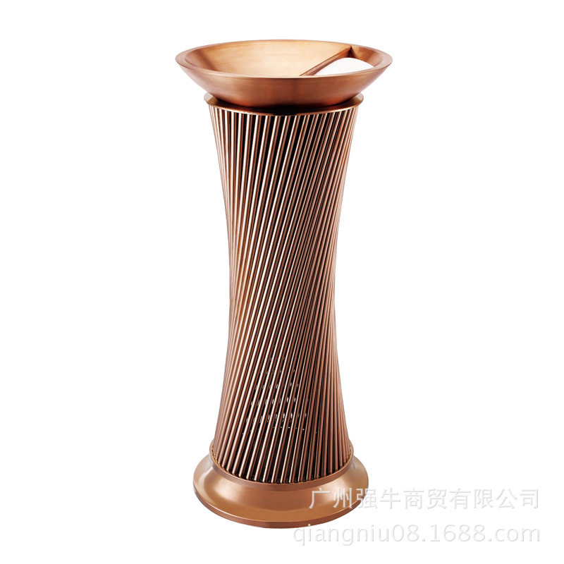 酒店大堂玫瑰金色垃圾桶时尚小蛮腰不锈钢艺术钢管座地烟灰桶带烟