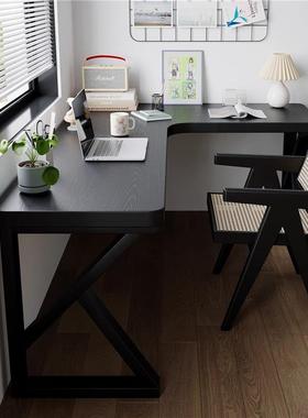 全实木转桌角家电用黑THN色L型办字公工作脑桌卧室学生学习阅读写