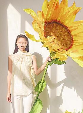 新款向日葵手工花摆件窗庆装饰手型工婚纸花大QVI巨橱仿真花大型