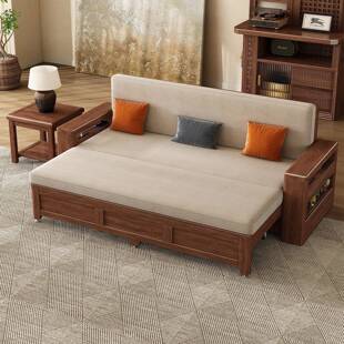 黑桃木折实木可沙发床大胡小户型客厅现代简约叠伸CZE缩双人床罗