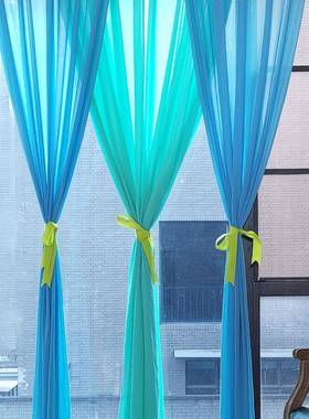 纯色现代窗田园雪厅纺红飘色白色黄色紫色纱帘成品客卧室窗帘OWO