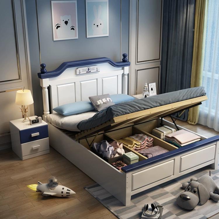 米美全实木儿童1床1.5米男女孩150385.2米.35单双式人床高箱储物