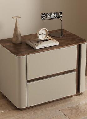 SNA2G8835025新CEP款现代奢意床头柜马鞍皮轻胡桃木纹家用创卧室