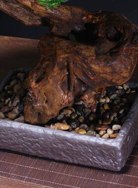 新中式仿迎客客厅摆件桌面绿HUM植软假树盆景松玄关罗汉松装真假