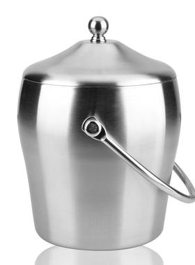 盒加厚加重双层不L锈钢带提提手鼓形冰桶送冰夹2手保鲜盒、饭KVL