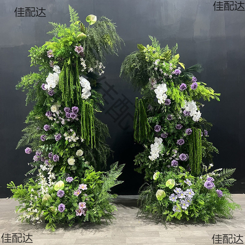 新款森系牛角拱门花柱婚礼背景花架商场美陈橱窗装饰花艺