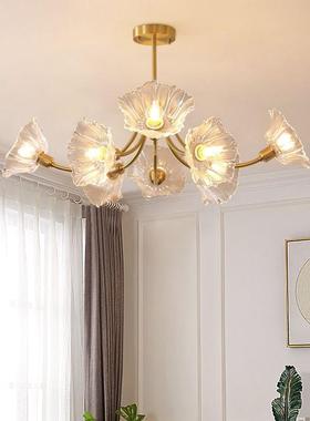 日式复古荷叶法式璃玻吸顶灯具奢全餐铜书房厅主轻卧室QY-22525灯