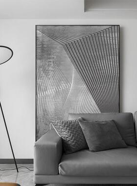 平VYS行空间现简约客厅装饰代画抽象沙挂发背后地画黑白灰酒店落