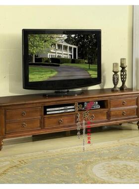 美乡村复古做旧实木电视柜茶几合组式简约现代仿古客柜厅影94850