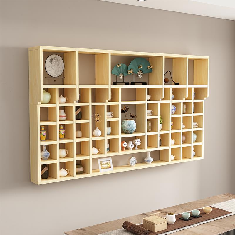 L实木博古架壁挂0057墙上展置物架展示架实木子架茶壶格示架松木