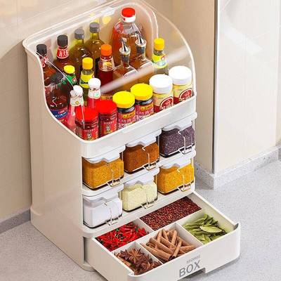 防料油带盖厨房置物架调屉味盒酱醋瓶GBV糖盐罐子抽式多功能收油