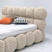 奶风布艺床现代简约20新2448015款 主卧双床婚床人意式 极简软包泡