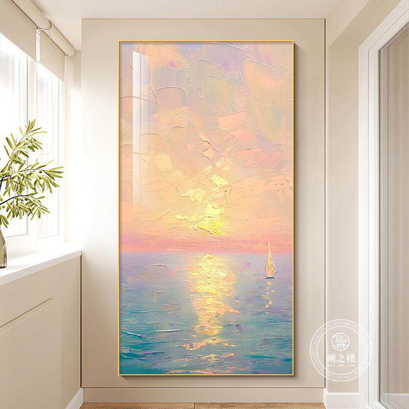 代奶油风一440帆风顺玄关装饰出画现简约海上日肌理挂画走过廊道