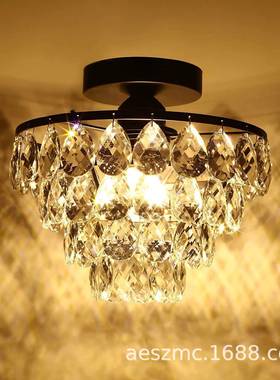 欧美现代简约led过道灯黑色欧美水晶吸顶灯具玄关走廊楼灯饰