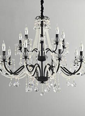 法式复式古黑色晶复式挑空楼梯吊灯934欧别宫廷餐厅美式墅挑高大