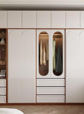 户奶油风推拉门衣柜现代简家用卧室柜子小型高档轻奢储KRU约衣物