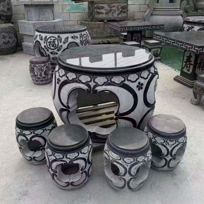 石仿古空镂石桌凳庭院园青0168石圆桌花户外休闲家用刻石头茶桌椅