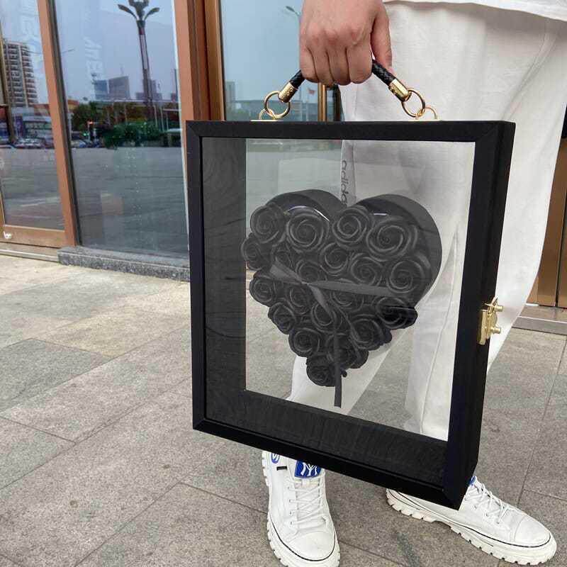 超大半透明4440050石开窗质亚克艺力心形包装盒透明纹手提袋花鲜