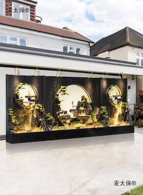 水幕墙流水屏庭户外玄关隔断麦太保鱼院鱼缸造景大假风山喷泉池景