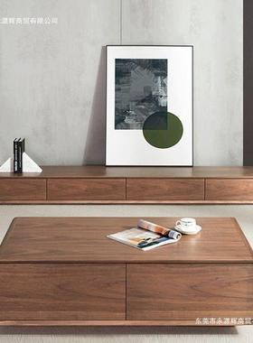 极地柜电视柜胡桃色小户型厅客QAQ超窄全实简木落地整视装地台电