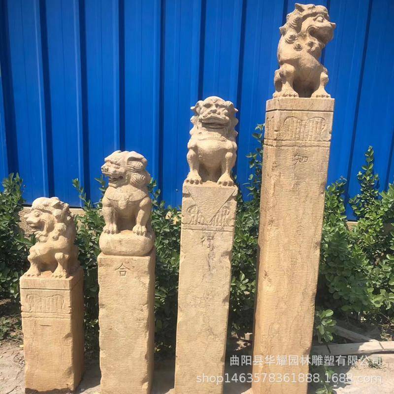 石雕岗岩拴马桩摆玉件庭院园林石青石做旧拴马柱狮子010花立柱汉