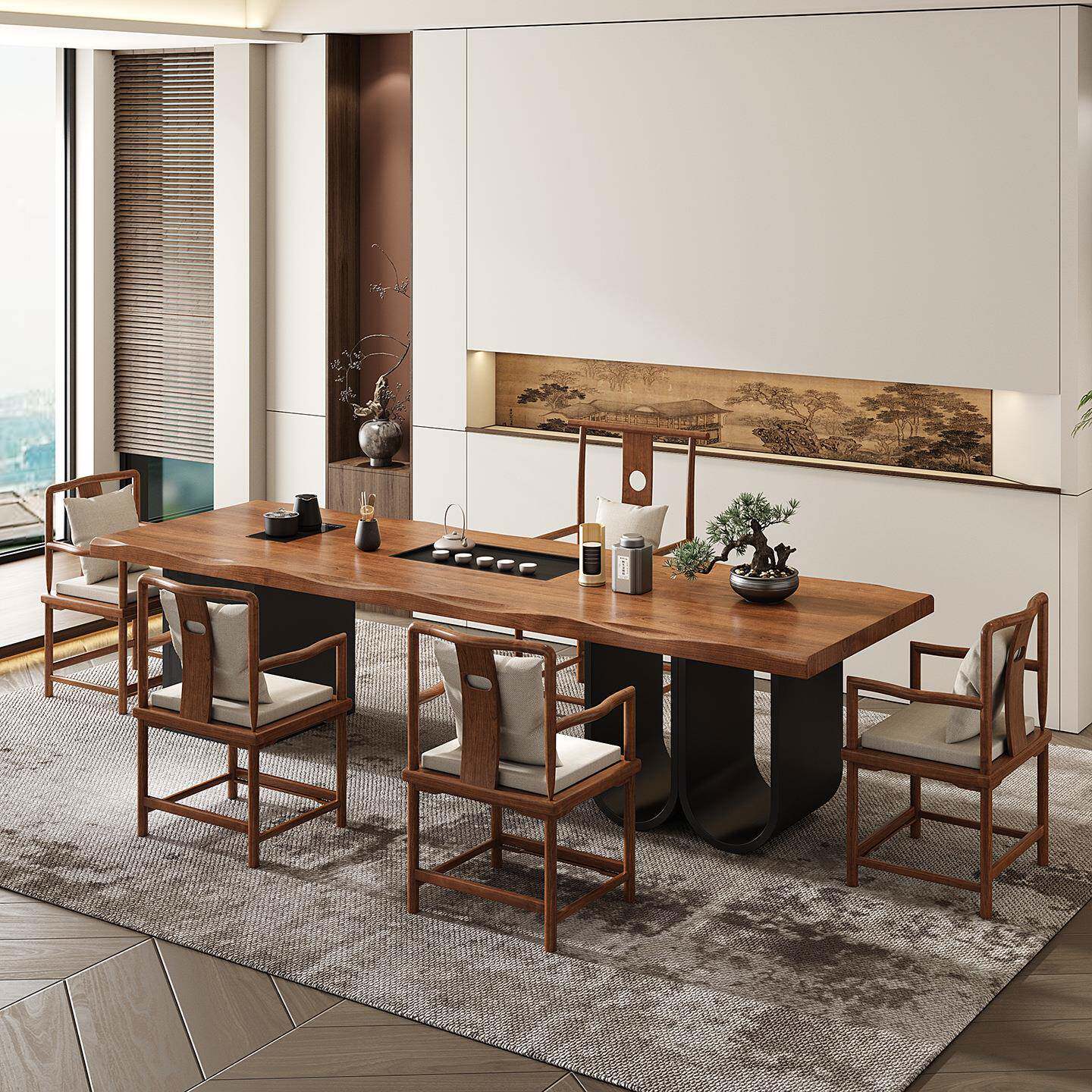 新WQI中式实木宋2代学茶桌烧水美壶一体嵌新入式办公室茶台205款