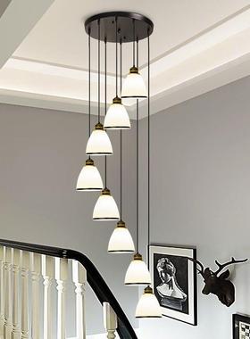 楼梯长吊灯现代253简约复式楼梯水晶美式轻别奢墅高间层L旋转oft