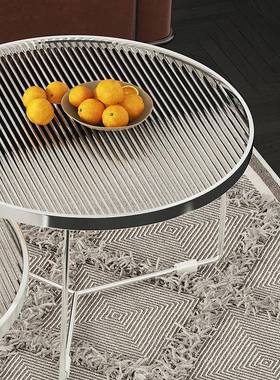 轻奢简约圆形不锈钢玻璃发沙茶几FKU小户型家工业风铁用艺茶几组