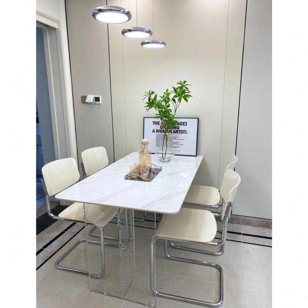 亚克力悬浮岩板餐桌椅组合奶油风工作台简约现代小户型长方形饭桌,住宅家具,岩板餐桌,淘宝优惠券,粉丝福利购,淘宝优惠卷