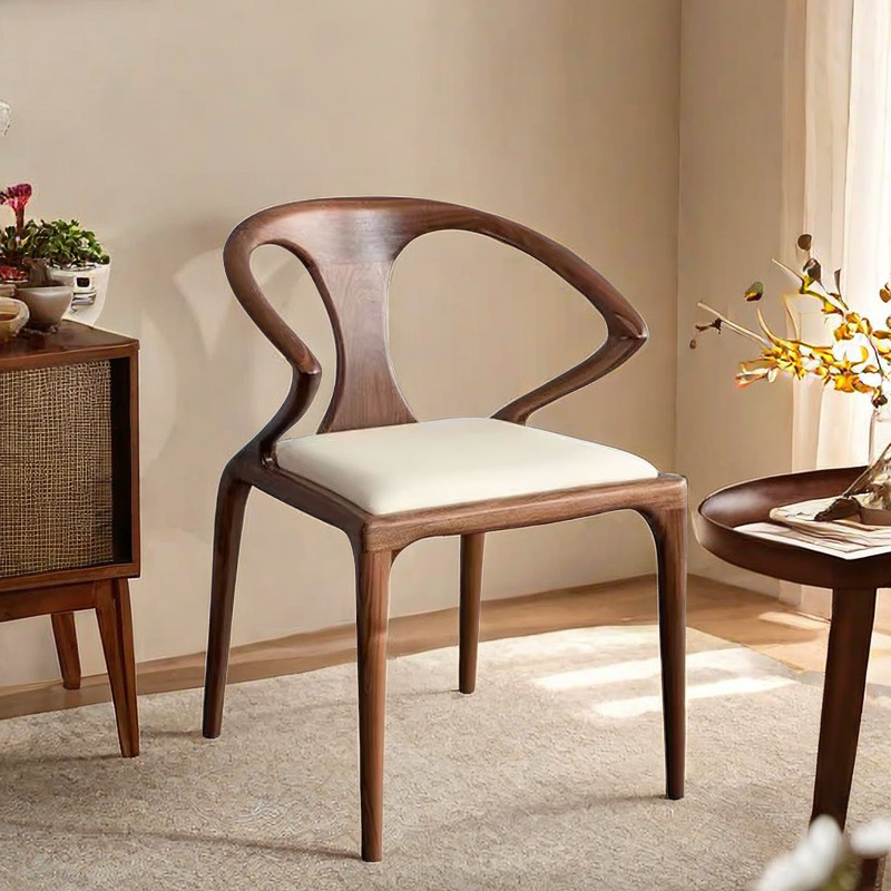 北欧艺术简约实木意式黑胡桃木靠背书椅新中式圈剑椅家用餐椅